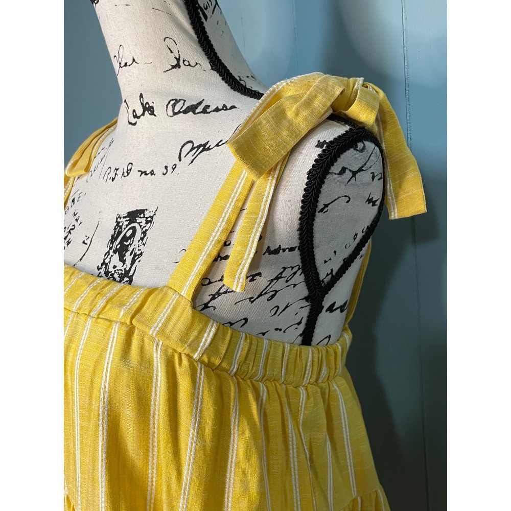 True Craft‎ Yellow White Stripe Tiered Tank Top Tie Shoulders Small - Picture 3 of 6